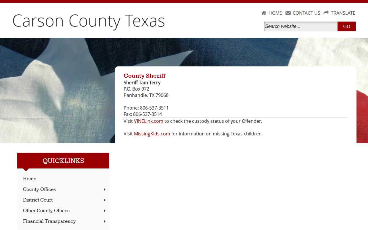 Official Carson County Sheriff contact page for the jail serving Armstrong County