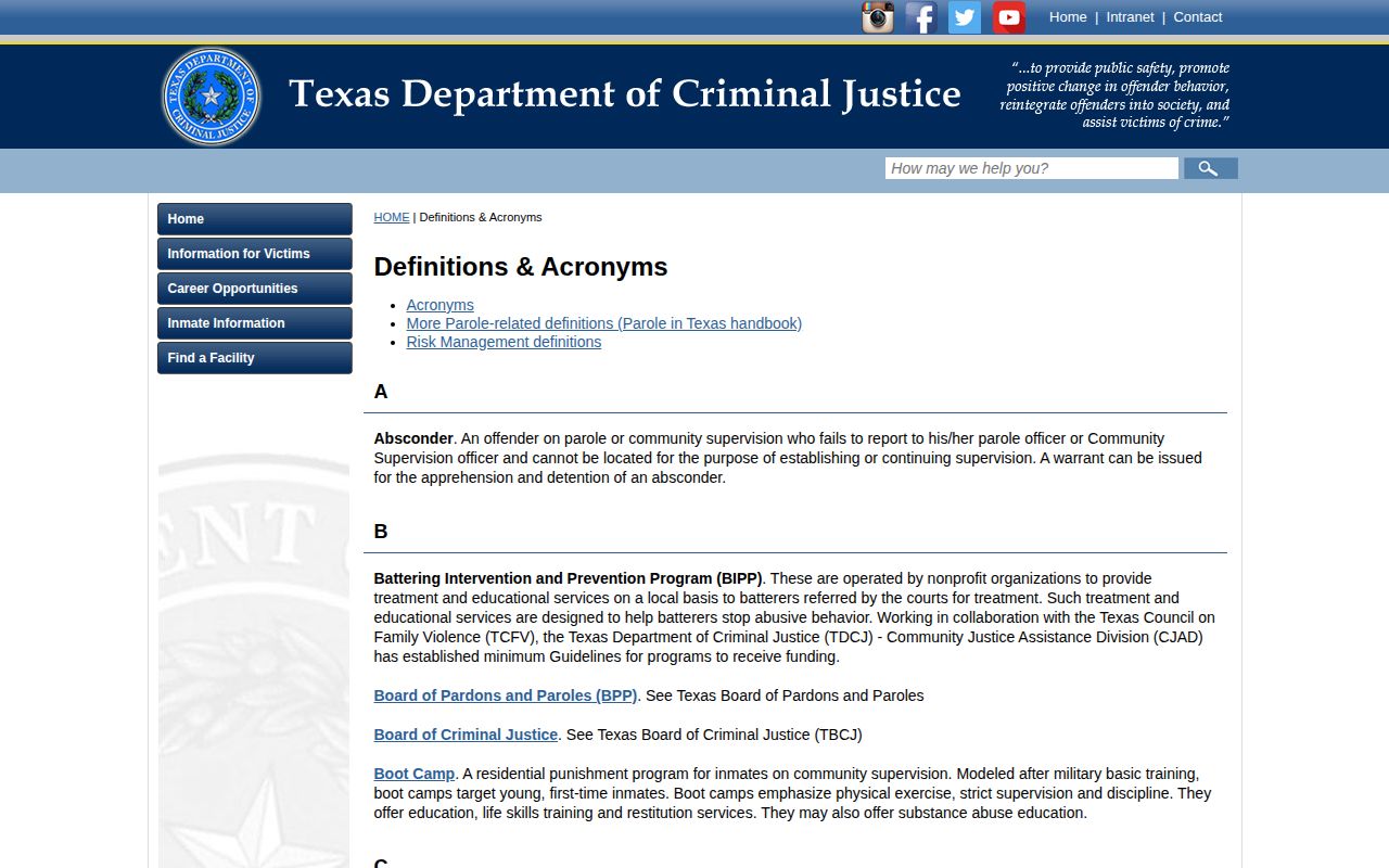 TDCJ projected release date definition for Armstrong County inmate records